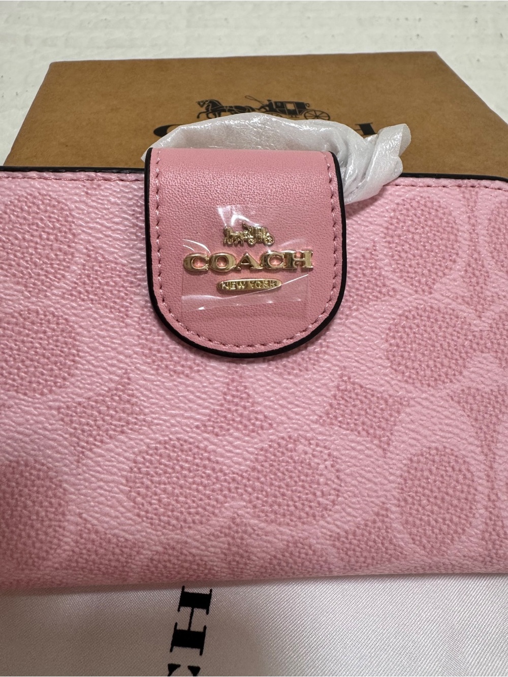 Coach Pink Signature Tab Wallet with Gold Logo
